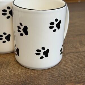 Set of 4 Paw Print Pfaltzgraff Coffee Mugs White Black 12oz
